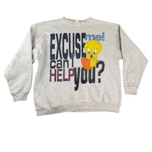 Vintage‎ Looney Tunes Sweatshirt 1997 Tweety Bird Excuse Me Can I Help XL